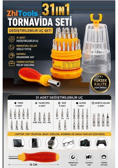 Zhltools 31 Parça Hassas Tornavida Seti