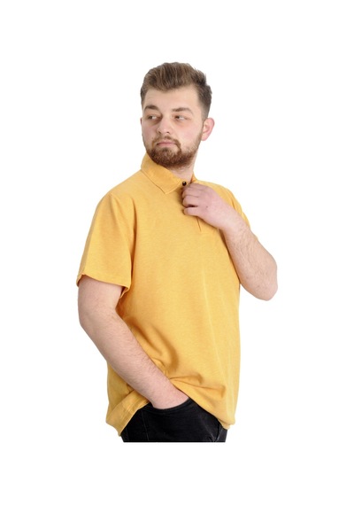Mode Xl Büyük Beden Erkek T-Shirt Polo Cepli Golf Waffle 23320 Hardal 001