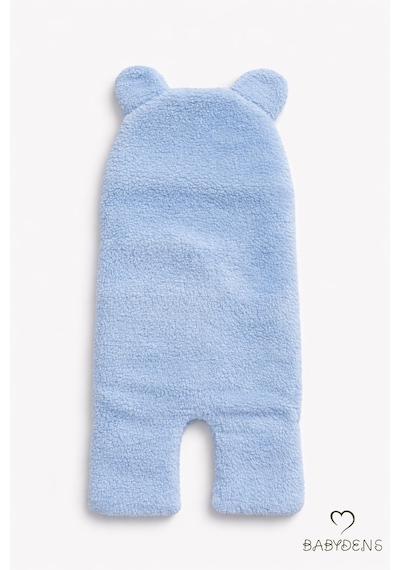 Babyden's 0-12 Ay Welsoft Peluş Bebek Dış Kundak Uyku Tulumu Ayıcık Kulaklı İçi %100 Pamuk Astarlı Battaniye Mavi