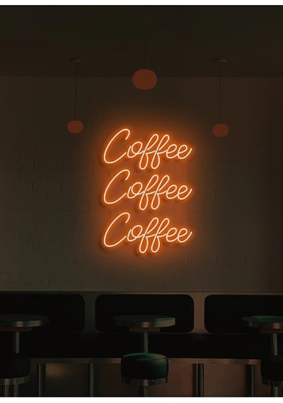 Coffee Coffee Coffee Yazılı Neon Tabela Turuncu