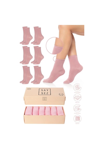 Saysez Bambu Kadın Lastiksiz Pembe Soket Dikişsiz Premium Çorap Kutulu 6'lı / İz Bırakmaz / Sıkmayan Çorap Renkli