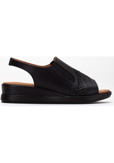 Analin Shoes Kadın Hakiki Deri Lastikli Sandalet Siyah