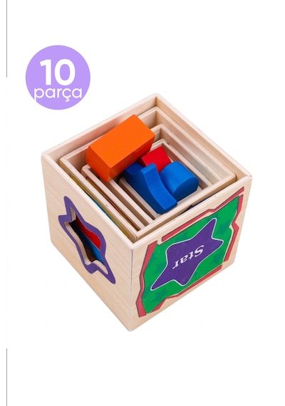 10 Parça Ahşap Eğitici Bultak Küp Oyuncak Kule Yapma Şekil Eşleştirme, Sayı Ve Blok Dizme Oyunu Montessori