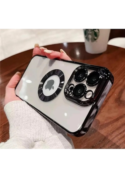 Apple Uyumlu iPhone 14 Promax Extra Kamera Korumalı Kamerası Cam Lensli Lazer Lüx Kılıf Kapak Tam Koruma Siyah