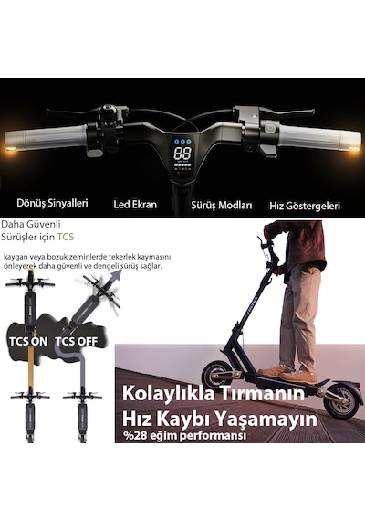 St3 Pro Scooter 1350w Turbo 75km Menzil Dörtlü Süsp. %28 Eğim Siyah
