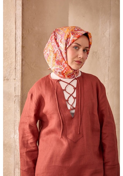 Twill İpek Eşarp 11473-08 Lavanta, Turuncu, Kırmızı, Beyaz, Gri