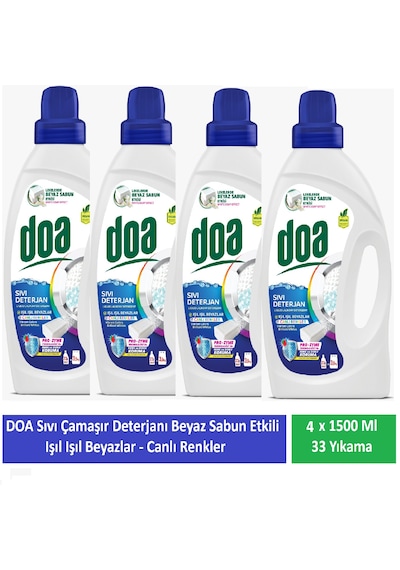 Doa Sıvı Çamaşır Deterjanı Beyaz Sabun Etkili 1500 Ml 33 Yıkama X 4 Adet