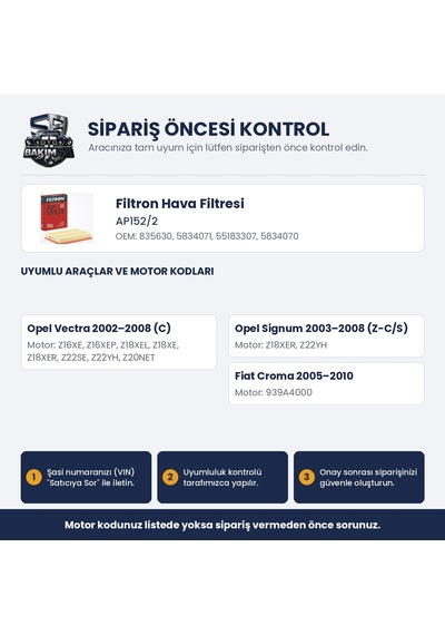 Filtron Ap152/2 Hava Filtresi - Vectra C 1.6-2.0 16v 03+ Signum 03+ Croma 05+ Telli