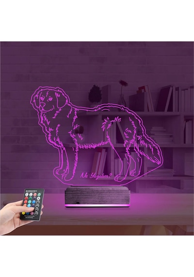 Luvivia Köpek Golden Kişiye Özel 3d Lamba - Masa Gece Lambası Şeffaf