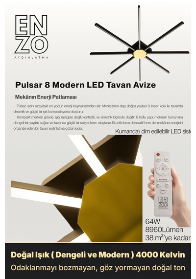 Enzo Light Pulsar Modern Led Tavan Avize - Aşağı Işık Kumandalı Dim Edilebilir Doğal Işık