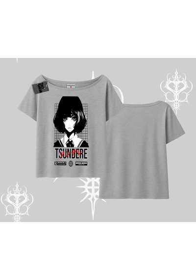 Tarzsokak Kayık Yaka Tshirt Tsundere Anime Japanese Style Baskılı Gri