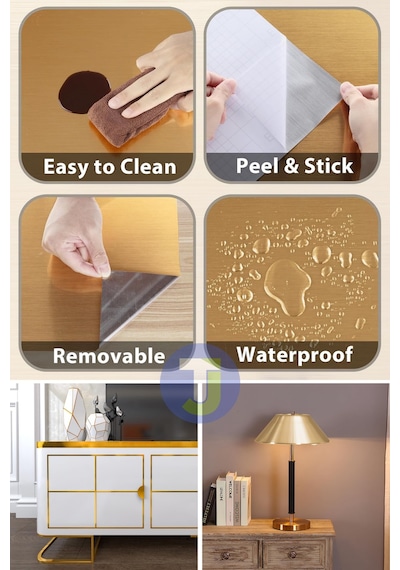 Technojet Kendinden Yapışkanlı Metalik Folyo Mutfak Banyo Tezgah Duvar Dolap Masa Kaplama 60cmx100cm Gold