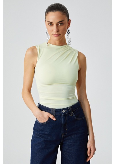 ETHIQUET CANISA Kadın Slim Fit Sıfır Kol Yuvarlak Yaka Düz Renk Sarı Atlet