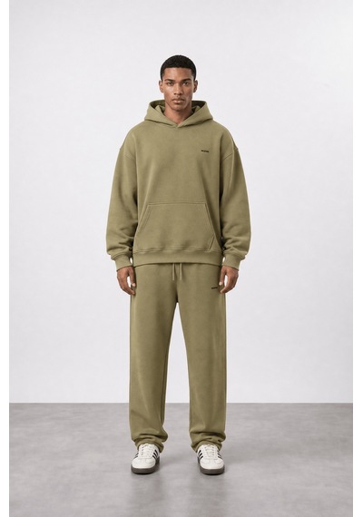 Erkek Respire Basic Oversize Hoodie Haki