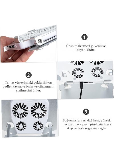 X16 Alüminyum Katlanabilir Laptop Soğutucu Stand 4 Fanlı Led Işıklı Ergonomik Tasarım Soğutucu Stand