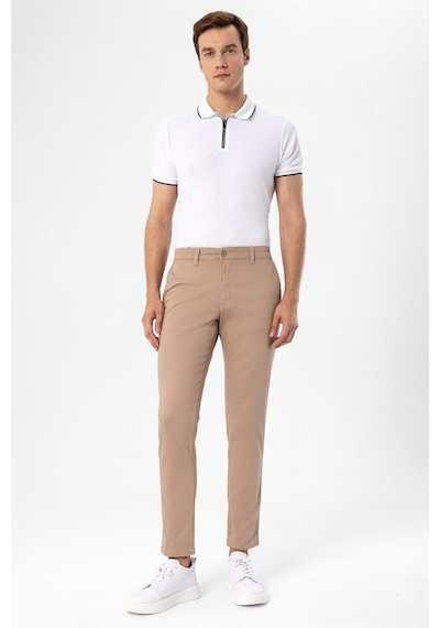 Süvari Bej Slim Fit Armürlü Pantolon