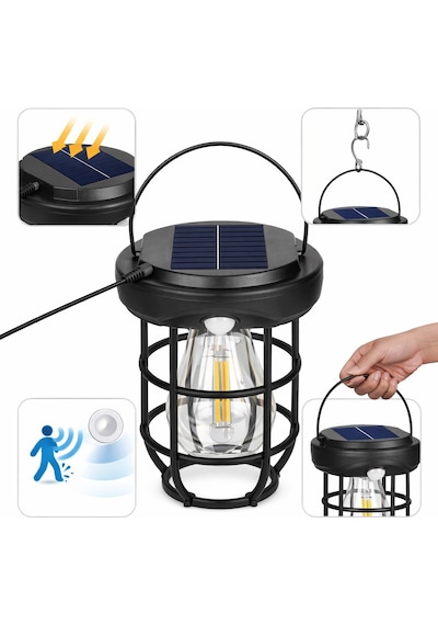Plentiful Solar Kamp Feneri Güneş Enerjili, Otomatik Şarj Ve Gece Işığı, Taşınabilir Ve Asılabilir Led Dış Mekan Lamba Siyah