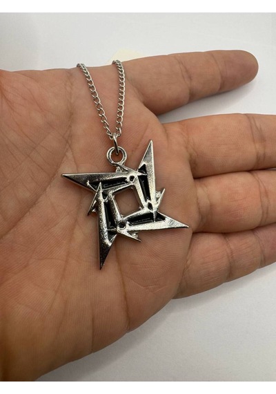 Metallica Ninja Star Gümüş Renk Unisex Kolye Rock Ve Metal Aksesuar Çok renkli