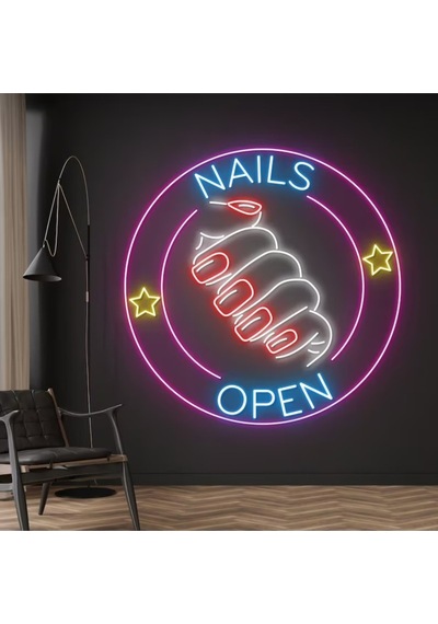 Naıls Open Yazılı Ve Şekilli Neon Tabela Çok Renkli