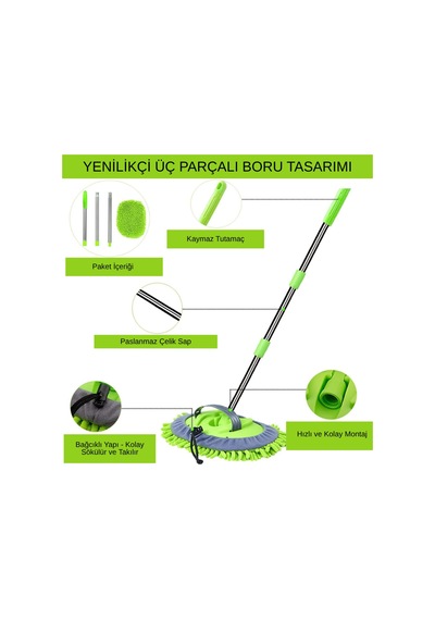 Carub Araç İçi Ve Dışı Teleskobik Mop Saplı Mikrofiber Oto Yıkama Ve Temizleme Fırçası Br0922567