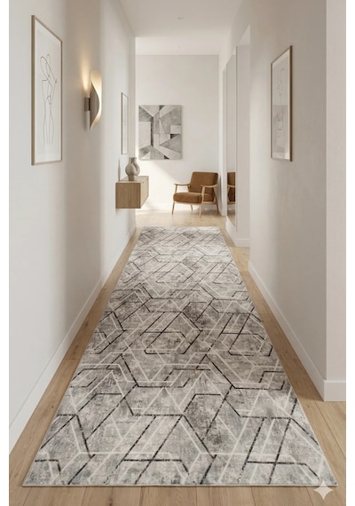 Villadia Home Textile Kaymaz Taban Modern Desen Halı Yolluk Leke Tutmaz Kolay Temizlenir Koridor Salon Yatak Mutfak Odası Vd4054gri Gri