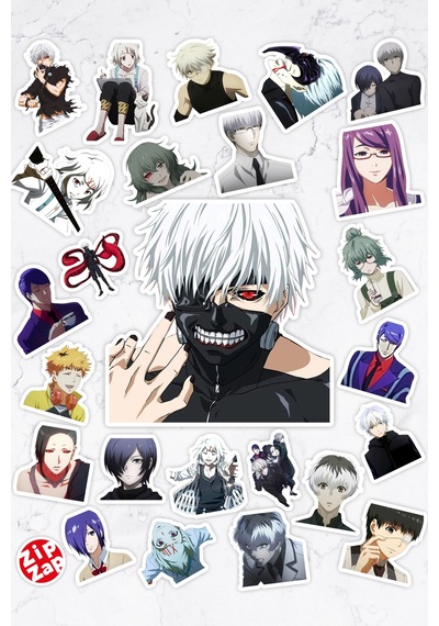 Tokyo Ghoul Anime Telefon Laptop Bullet Journal Yapışkanlı Folyo Sticker Paketi 25 Adet Çok Renkli