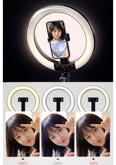 Exenar - Siyah - Rgb Halka Işık Uzun Tripod Selfie Çubuğu 1.9m-1200 Mah Şarjlı Kumandalı Ring Light Telefon Tutucu