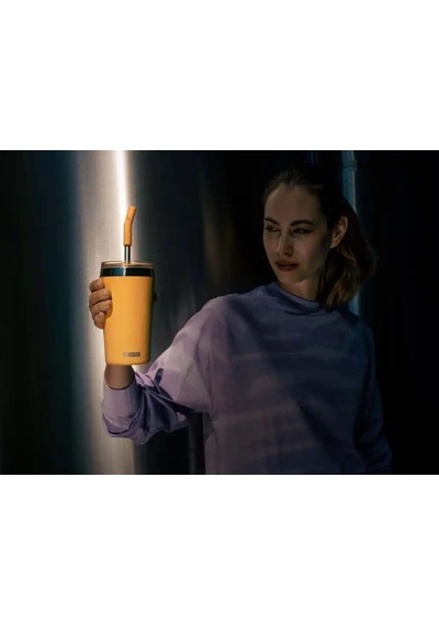 Helia Termos Bardak, 0,45l, Çift Cidarlı Çelik, Cam Pipetli, Somon Renk Çok Renkli