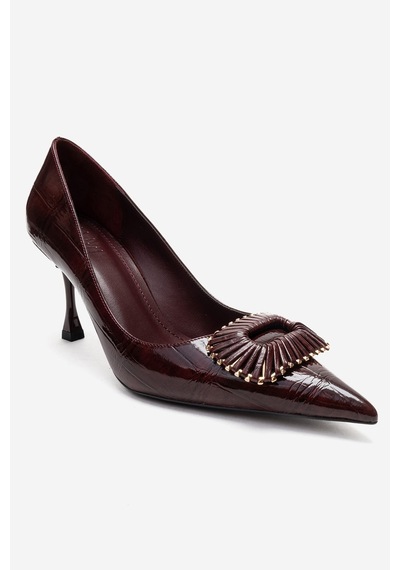 Luvishoes Rebel Bordo Baskılı Tokalı Kadın Topuklu Ayakkabı Bordo