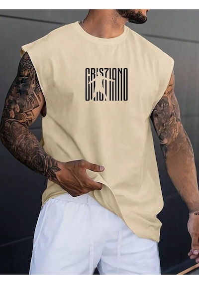 Futbol Karakter Baskılı Oversize Unisex Kolsuz Tişört Taş1