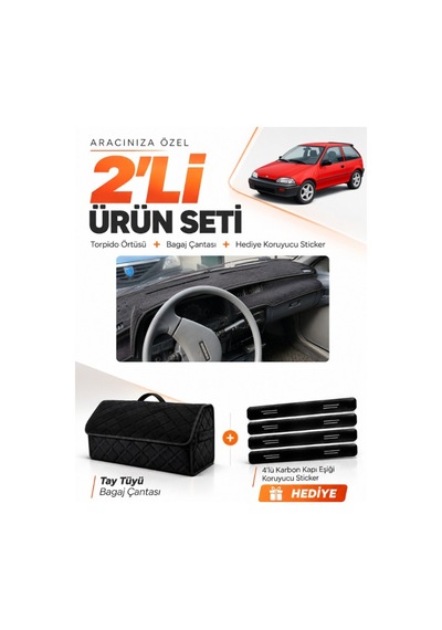 E-biz Suzukı Swift 1988-1994 Uyumlu Torpido Örtüsü + Tay Tüyü Bagaj Çantası Seti - Siyah - Sz002