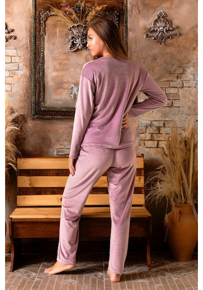 Nisanca Kışlık Kadın Kadife Pijama Takımı - Süper Soft Serisi Lila