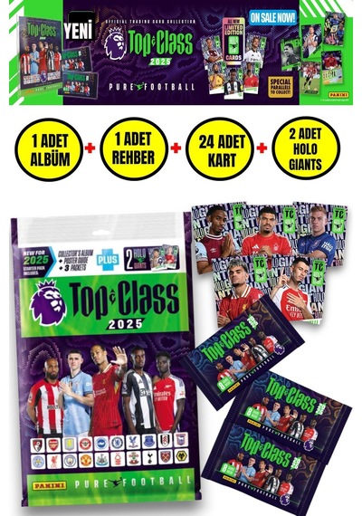 Panini Top Class 2025 Premier League Koleksiyon Futbolcu Kartı Albüm Dergi 24 Adet Kart+2 Holo Kart
