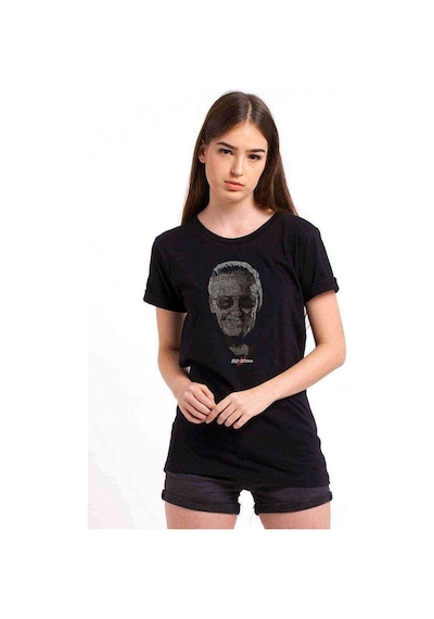Marvel Stan Lee Tipografi Baskılı Siyah Kadın Tshirt