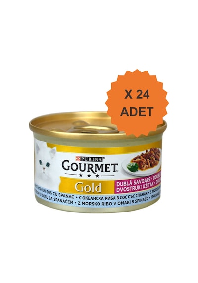 Gourmet Gold Çifte Lezzetli Ispanaklı Sos İçerisinde Okyanus Balıklı Yetişkin Kedi Konservesi 85gr X 24 Adet