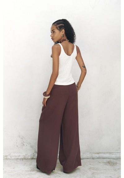Mai Collection Mai Studios Co. Mahoney Bordo Keten Palazzo Pantolon Bordo