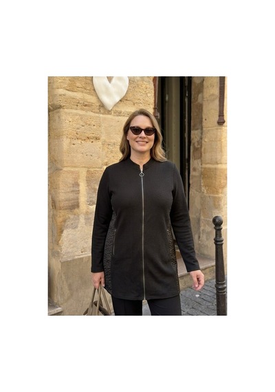 Onno Style Women Yan Kapitoneli Çelik Örgü Triko Kadın Ceket Siyah