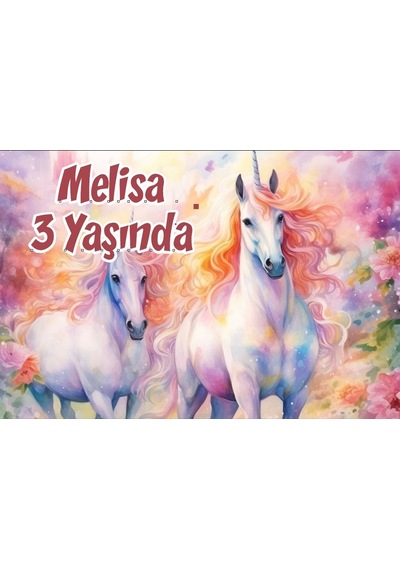 Büyük Unicornlar Temalı Doğum Günü Afişi 35x50 Cm
