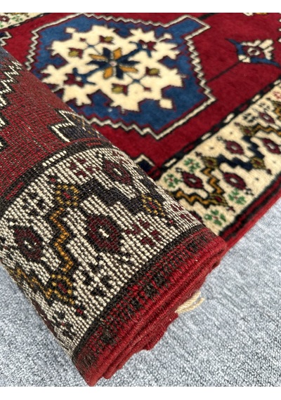 El Dokuma Sıfır Yahyalı Yolluk 75x270 Lacivert Kırmızı Yün Halı Lacivert