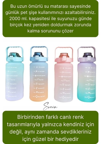 Premium 2 Lt Pipetli Kilitli Sızdırmaz Kapaklı Kamp Sağlıklı Motivasyon Suluk Matara Spor Su Şişesi