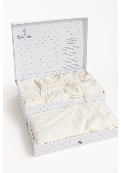 Babyhola Dantel Detaylı %100 Pamuk Yenidoğan Kız Bebek Kutulu Hastane Çıkışı Set Hediyelik 13791 Ekru