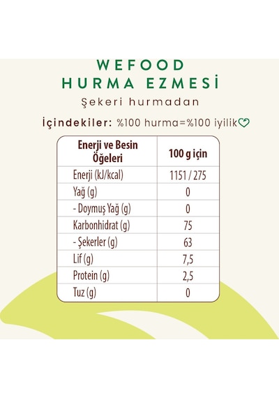 Wefood %100 Sade Hurma Ezmesi 400 gr (Hurma Püresi, Hurma Dolgusu)
