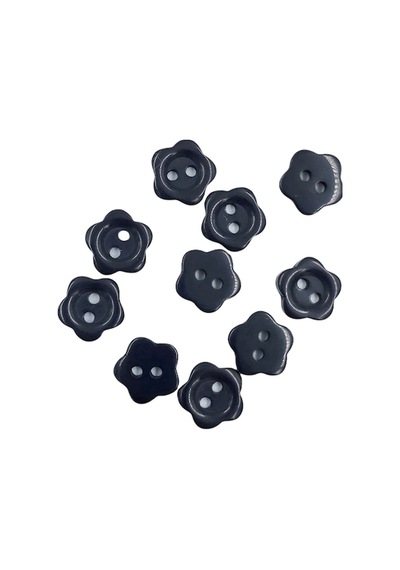 10 Adet 10 mm Çiçek Düğme Siyah