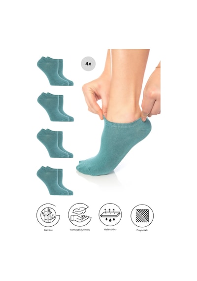 Saysez Bambu Kadın Sneaker Su Yeşili Çorap Dikişsiz Görünmez Bilekte Spor Çorap Premium 4'lü Paket Renkli