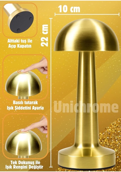 Unichrome Lizbon 3 Işık Renkli Şarjlı Dim Edilebilir Masa Lambası Gold Diğer