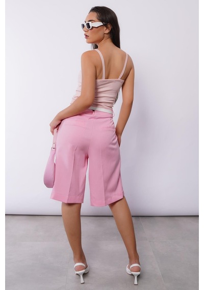 Madmext Pembe Pileli Kadın Bermuda Şort Mg2483 Pembe