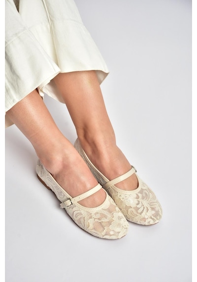 Fox Shoes Y726864006 Bej Dantelli Kadın Babet
