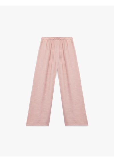 Koton Beli Bağlamalı Viskon Karışımlı Geniş Paça Pantolon Pembe 6skg40048aw Gül