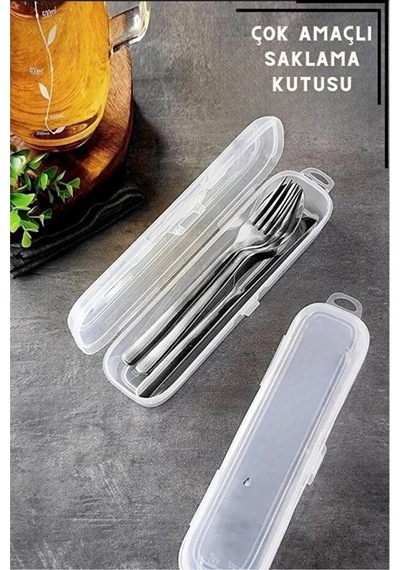 2 Adet Şeffaf Çatal Kaşık Bıçak Kırtasiye Kozmetik Çok Amaçlı Düzenleyici Kutu Kilitli Plastik 24 X Diğer