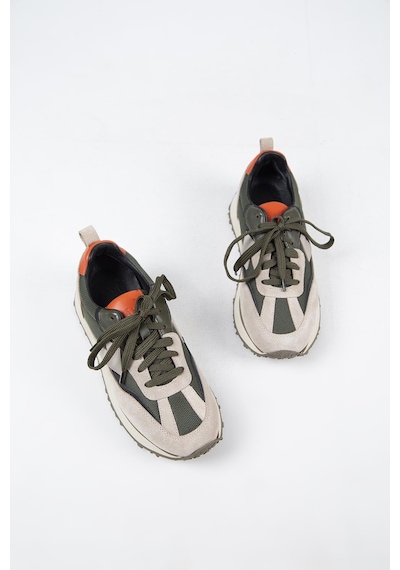 Krahe Moreno Erkek Hakiki Deri Bağcıklı Bej-haki Sneakers 001
